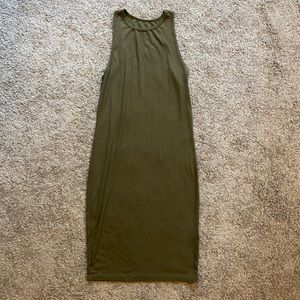 Army Green Ribbed Stretchy Tank Top Midi Dress Size S